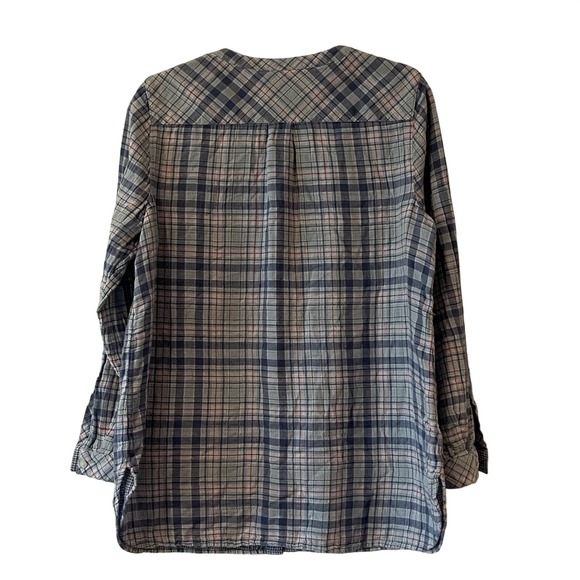 J. Jill Womens Large Blue Plaid Cotton Gauze Button Front Tunic Shirt L Long Slv - Picture 2 of 8